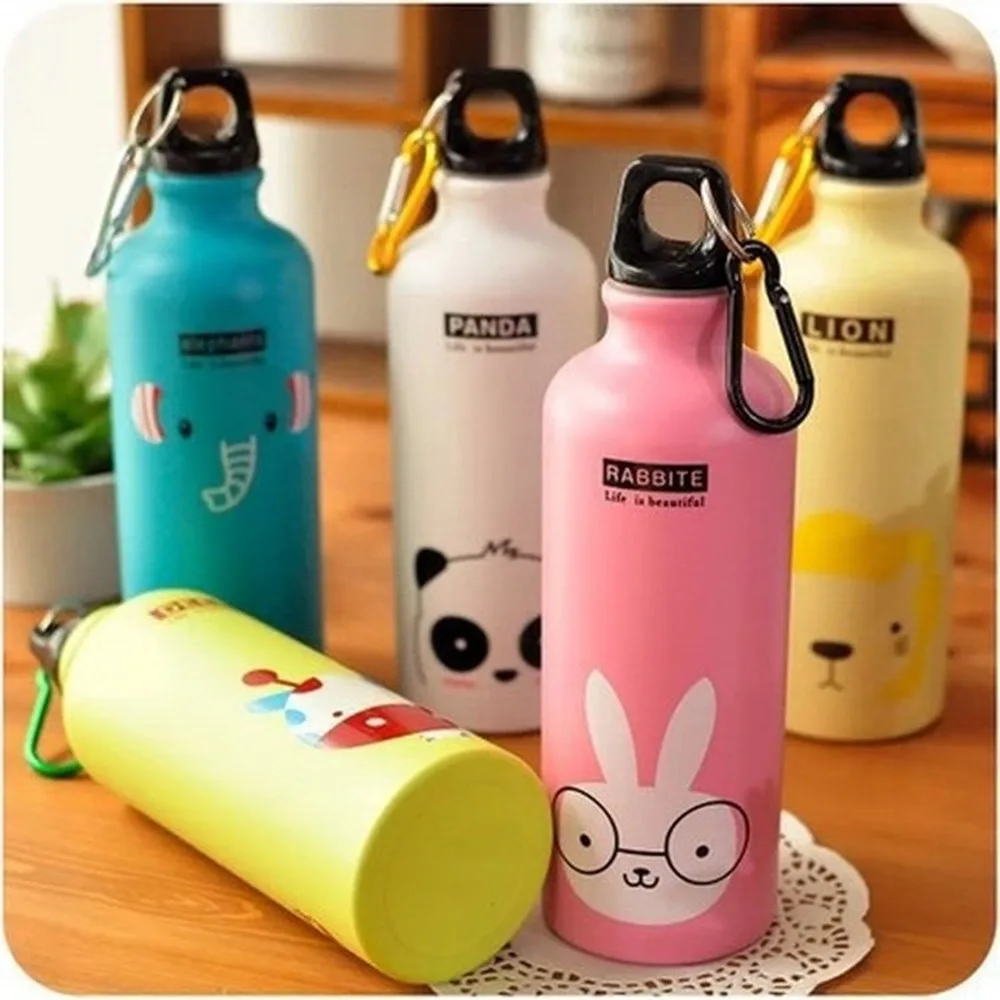 Botella de agua de animales de dibujos animados para niños, termo portátil para deportes, senderismo, bicicleta, escuela
