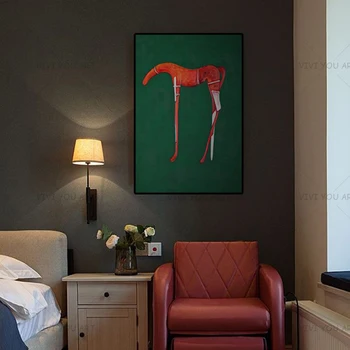 

2020 New Hand Painted Green Backgroud Red Animal Abstract Oil Painting Canvas Home Decor Wall Pictures Modern No Frame Picture