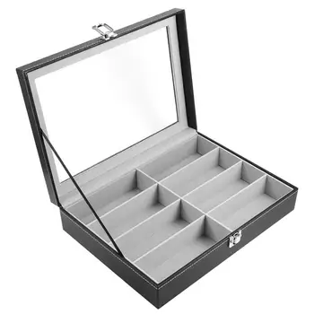 

8 Grid Eyeglass Sunglass Storage Gray Inner Box Imitation Leather Glasses Woman Display Case Men Storage Organizer Collector