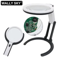 

Foldable Desktop Handhald Magnifier LED Plug-in Reading Magnifier 1.25X/5X Dual-purpose Magnifying Glass Bifocal Lens Embroidery