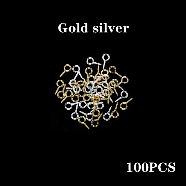 100-200pcs Small Tiny Mini Eye Pins Eyepins Hooks Eyelets Screw Threaded Gold Clasps Hooks Jewelry Findings For Making DIY Gold silver100