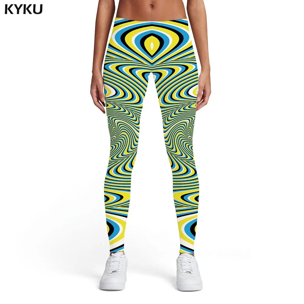 KYKU Psychedelic Leggings Women Dizziness Printed pants Gothic Leggins Abstract Sexy Harajuku Spandex Womens Leggings Pants viianles high waist leggings women leaf printed pencil pants elastic sexy leggins ladies polyester workout spandex casual tights
