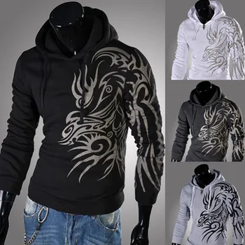 

Men's Long Sleeve Sweatshirt Fashion Dragon Print Hooded Sweatshirt Coat