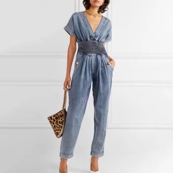 

Women High Waist Denim Jumpsuit Stretch Waist High Street Jeans Jumpsuits Rompers