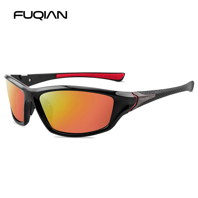 Black Red FUQIAN новые спортивные поляризованные солнцезащитные очки для мужчин и женщин, модные пластиковые уличные солнцезащитные очки, черные очки UV400 - Цвет линз: Black Red