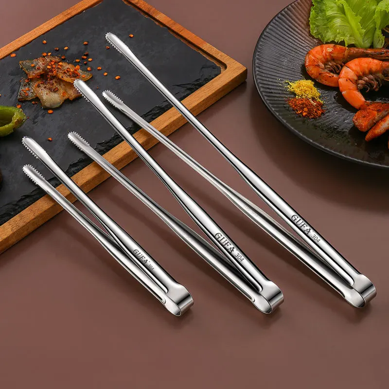 Stainless Steel Silver Food Tongs Long Handle Barbecue Steaks Tong Cooking Grill For Baking Kitchen Cooking Tools Accessories