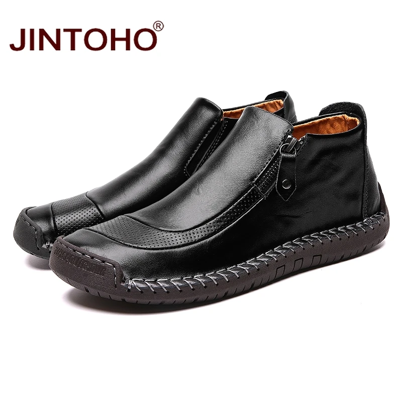 JINTOHO/Мужская зимняя обувь из натуральной кожи; модные мужские кожаные ботильоны; повседневные мужские ботинки; Мужская зимняя обувь; теплые зимние ботинки