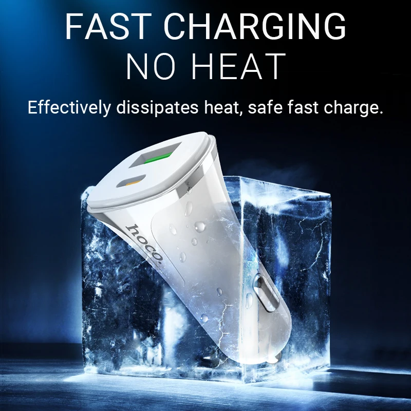 hoco быстрая зарядка USB Type C PD QC3.0 FCP AFC автомобильное зарядное в машину два порта зарядник в авто ксяоми самсунг сяоми айфон андроид телефон 3.4A 18W для iphone xiaomi samsung android набор с кабелем лайтнинг