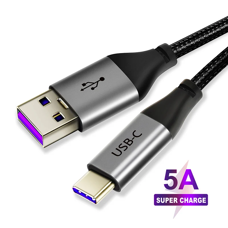 Кабель USB C кабель Supercharge 5A usb type C кабель быстрой зарядки для huawei p20 lite samsung Note 9 N234 - Цвет: Черный