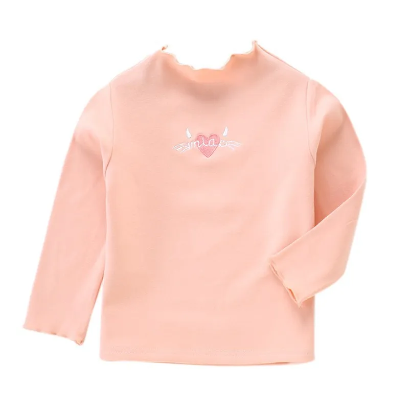 Pink Детская осенне-зимняя Модная Повседневная рубашка с длинными рукавами и вышивкой в виде сердечек для маленьких девочек - Цвет: Pink