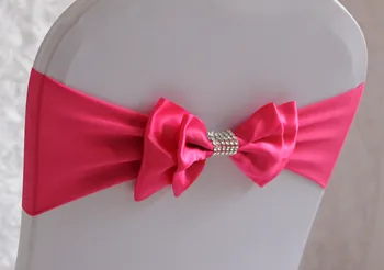 

50pcs Fuchsia Polyester Chair Sash Bow Elastic Chair Ribbon Back Tie Bands For Wedding Party Ceremony Banquet Decor