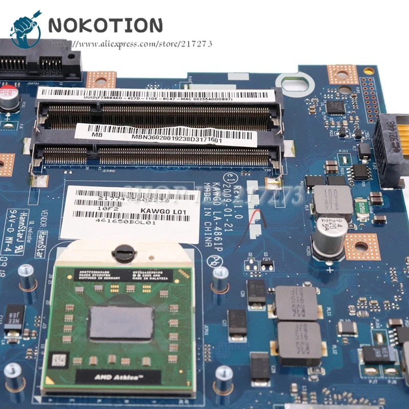 NOKOTION для acer aspire 5516 5517 5532 Материнская плата ноутбука MBPGY02001 LA-4861P LA-5481P DDR2 Бесплатный процессор