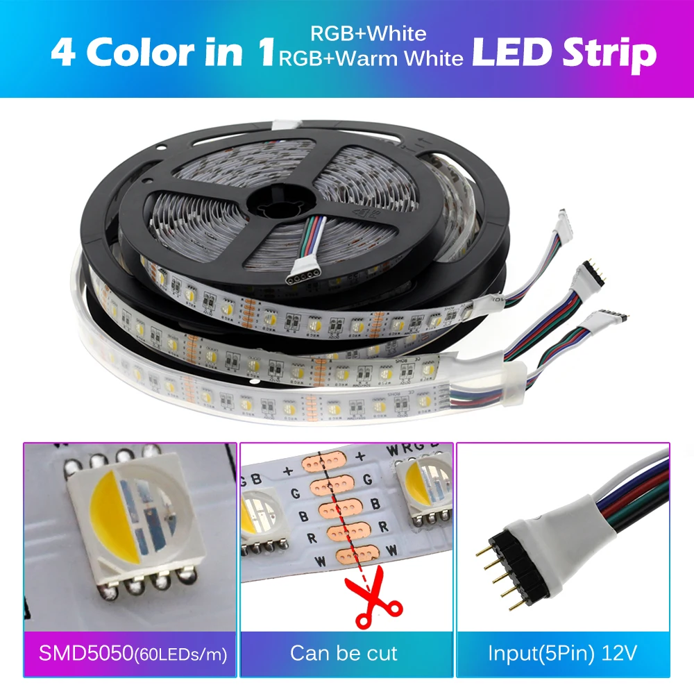 4/5 цветов в 1 Светодиодные ленты 5050 DC12V 24V светильник RGBW/RGBWW 60 светодиодов/м 5 м/лот