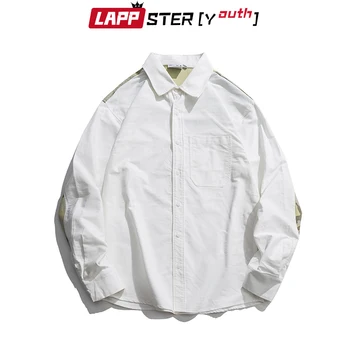 

LAPPSTER Men Harajuku Streetwear Shirts 2020 Camouflage Button Up Shirt Long Sleeve White Vintage Shirt Casual Korean Clothing