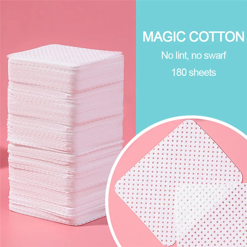180pcs Sanitary Soft Absorbent Nail Clean Cotton Pad Remove Nail Polish Pink Nail Art Box Container Storage Makeup Clear Box
