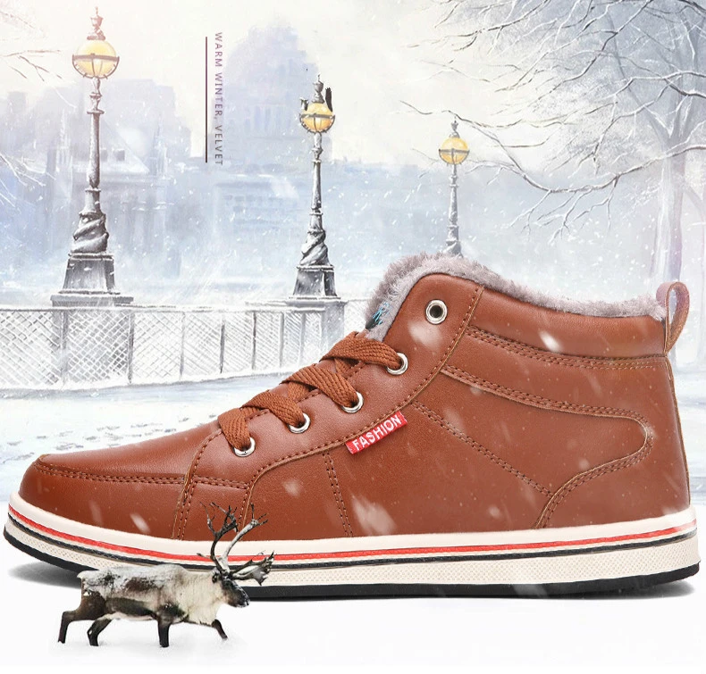 Mens Winter Shoes Waterproof Big Size 39-48 Fur Warm Sports Shoes Lace-up Non-slip Outdoor Sneakers Comfortable Gym Trainer Flat