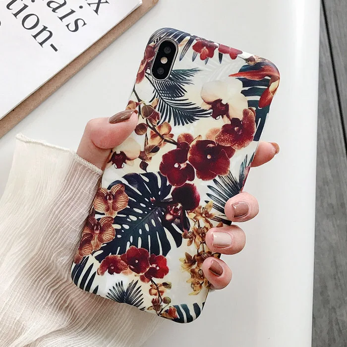 AC8587 USLION Чехлы в стиле ретро с цветами и листьями для iPhone 11 Pro Max X XS XR Xs Max Чехлы для iPhone 6 6s 7 8 Plus мягкая IMD задняя крышка - Цвет: AC8587