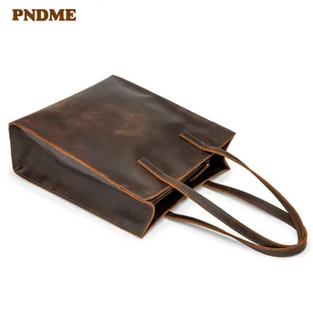 

Simple vintage genuine leather men women's tote bag fashion casual natural crazy horse cowhide handbag work laptop shoulder bag