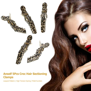 

Anself 5Pcs Crocodile Hair Sectioning Grip Clips Croc Hair Clips Clamps Hairdressing Salon Clamps Leopard Plastic Styling Tool