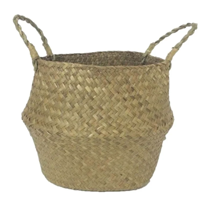 Бамбуковые корзины для хранения ручной работы, складная соломенная плетеная корзина из ротанга для белья, цветочный горшок, корзина для растений - Цвет: C