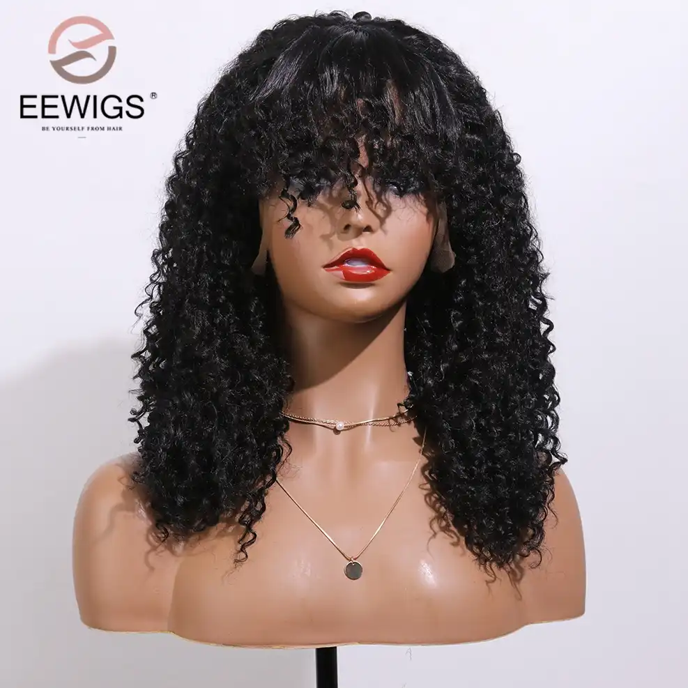 Eewigs Short Kinky Curly Hair Wigs With Full Bangs High