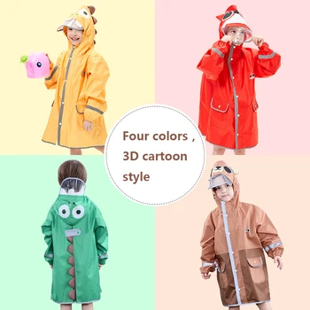 

Dinosaur Pattern Children Raincoat Girl Boy Poncho Kindergarten Child Baby With School Bag Room Reflective Strip Raincoats