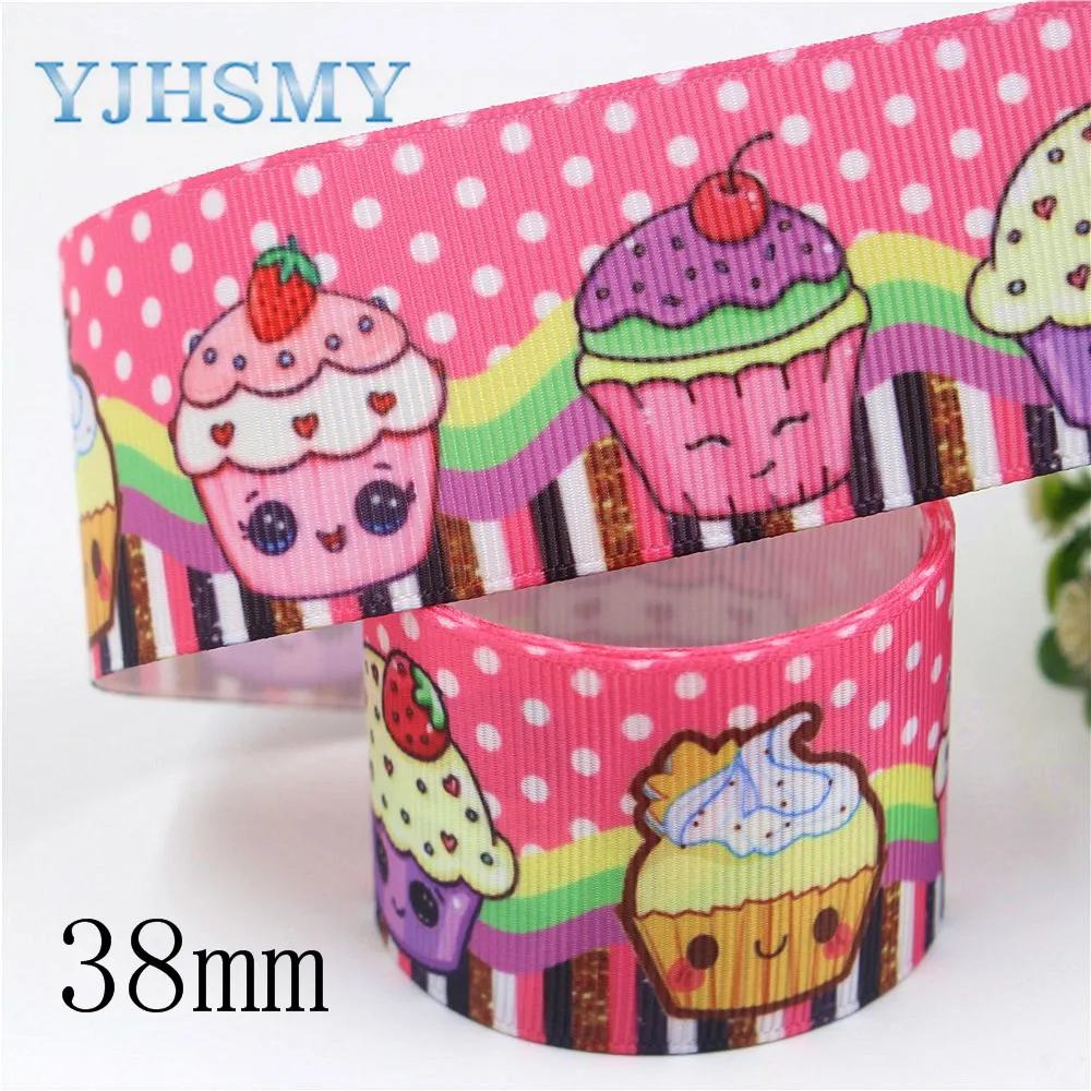 YJHSMY I-19906-2093, 38 мм 10 ярдов десертная лента термопереводной рисунок Grosgrain, Подарочная упаковка DIY материал
