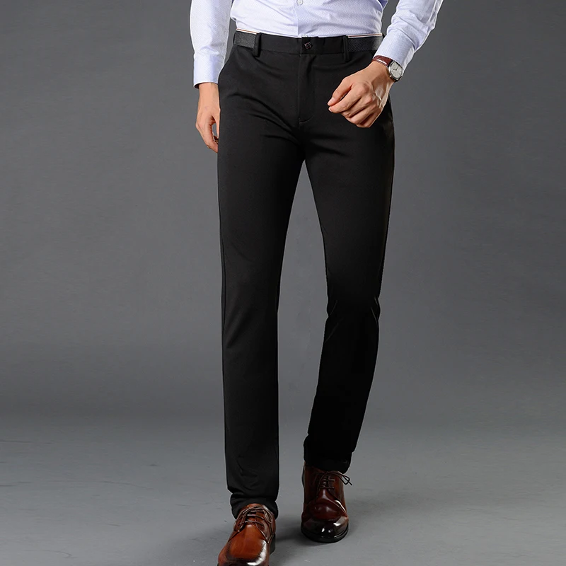 Dress Trousers for Men Elastic Premium Business Pants No-Iron Straight-Fit Flat-Front Men Suit Pants Fashion Dress Pants Formal 4