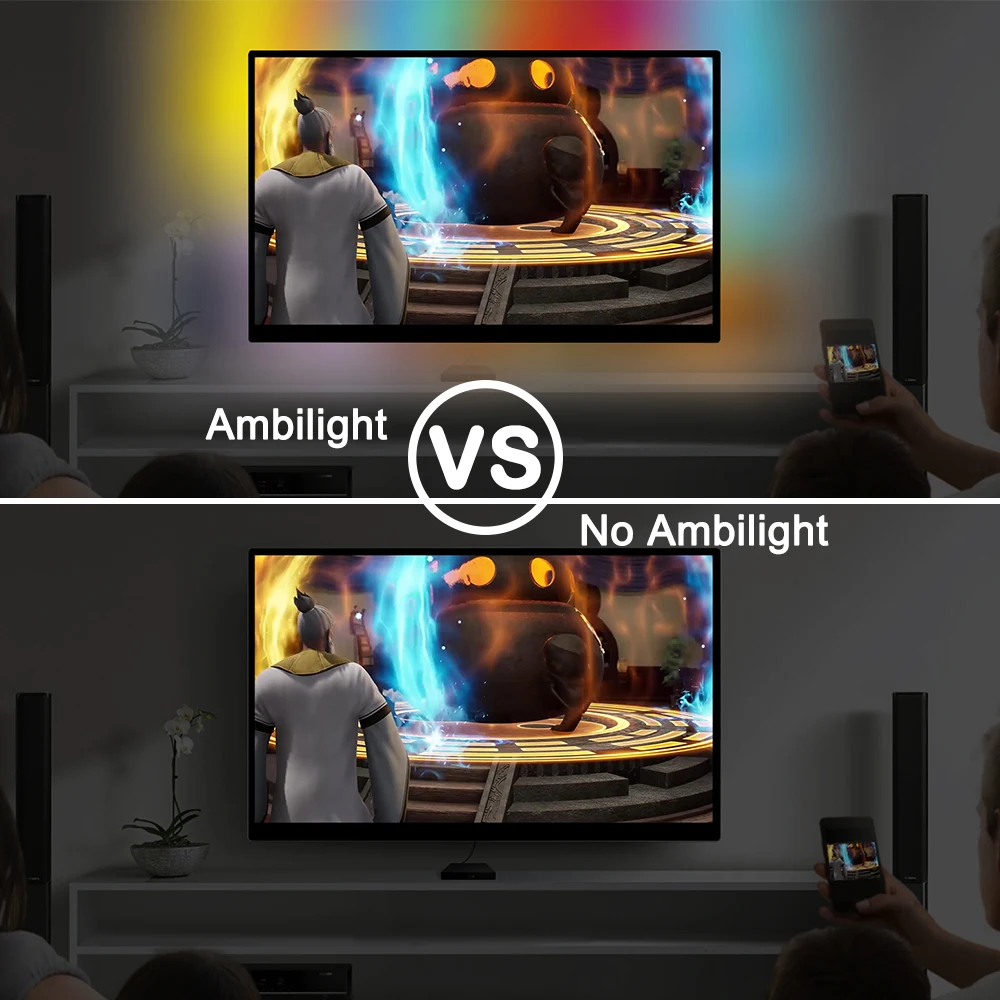 WS2812B Ambi светильник USB Светодиодная лента светильник HD tv подсветка ПК для монитора Настольный светильник s RGB лента неоновая Ws2812 Pixel Fita лампа Tira