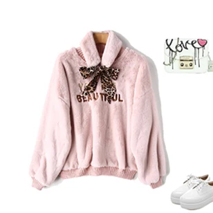 Pink Winter Woman Pullovers Coat Rabbit Velvet New Imitation Rabbits Fur Embroidered Plus size Loose Thick Fleece Womans Coats - Цвет: Pink