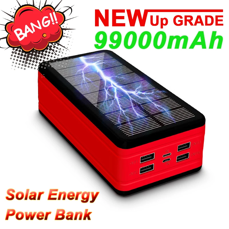 99000mAh Solar Power Bank Outdoor Waterproof LED Powerbank Poverbank for Iphone Samsung Xiaomi Large Capacity Portable Charger | Мобильные