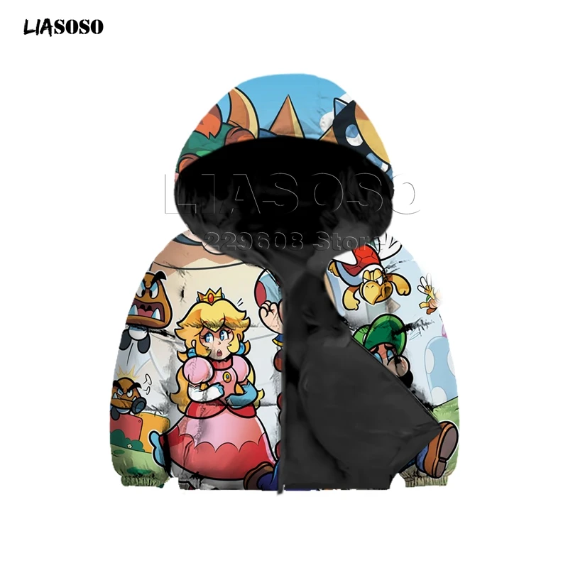 3D printing game Jacket Men&women&Child Mario brothers Down Coat Loose Oversized Children Down Jacket Winter Hip Hop Neck Pullov