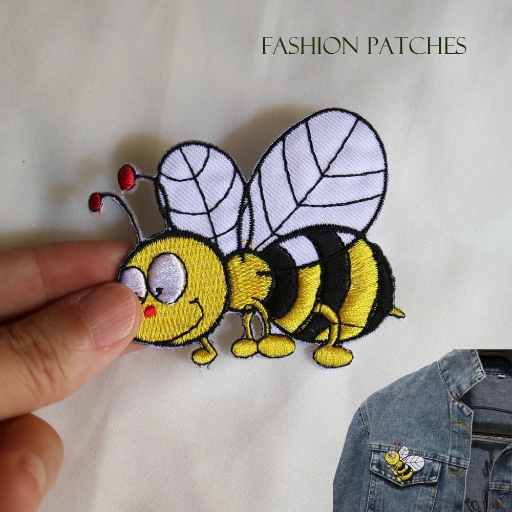 1 x bee patch boy girl jeans dress iron sew on cotton embroidered applique honey 