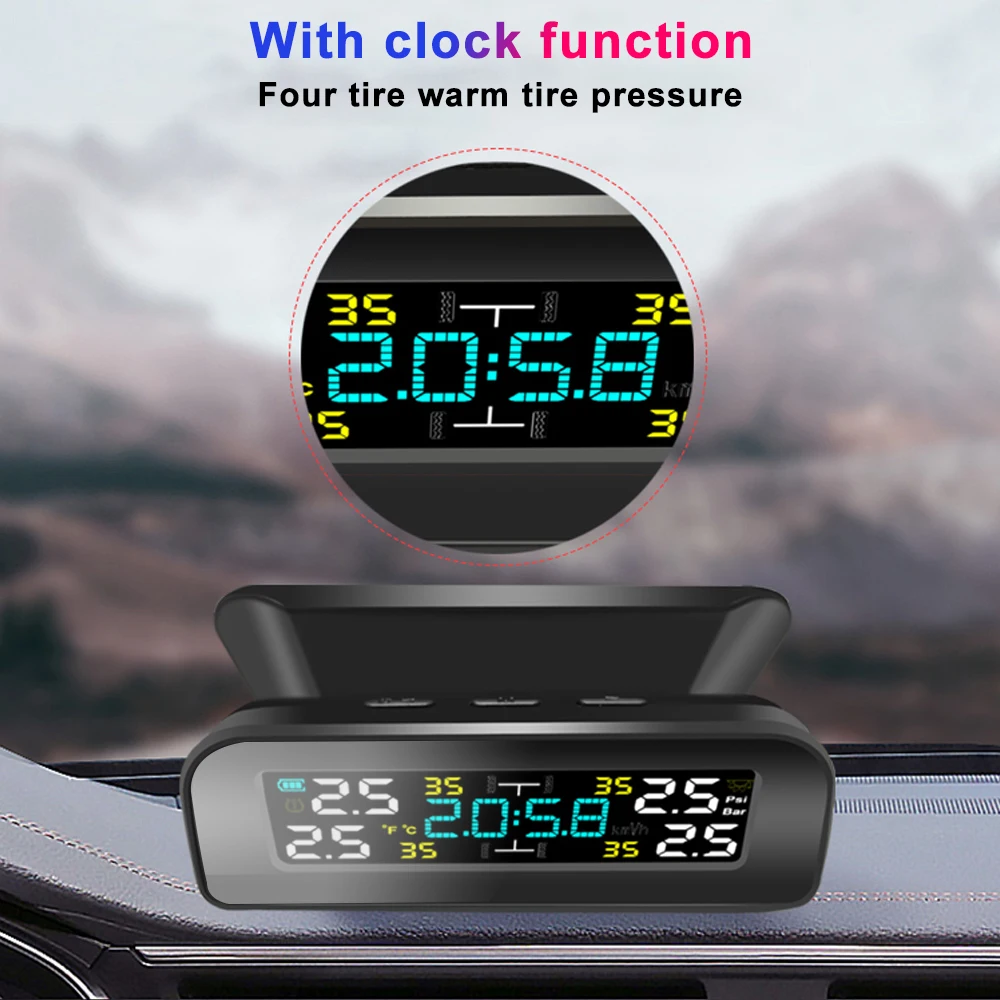 New TPMS Solar Power TPMS Car Tire Pressure Alarm 360 Adjustable Monitor Auto Security System Tyre Pressure Temperature Warning