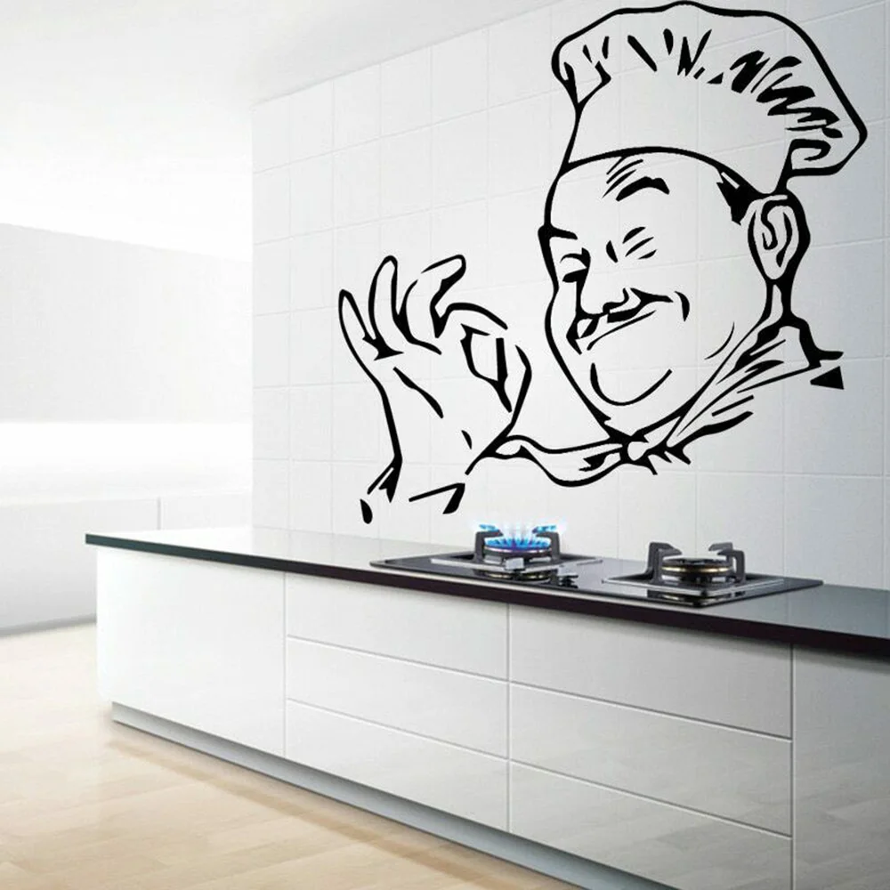 Chef Wall Stickers Art Home Decor Vinyl Silhouette Funny Kitchen Cook Waterproof Wall Decals Dining Room Modern Adornment Y922