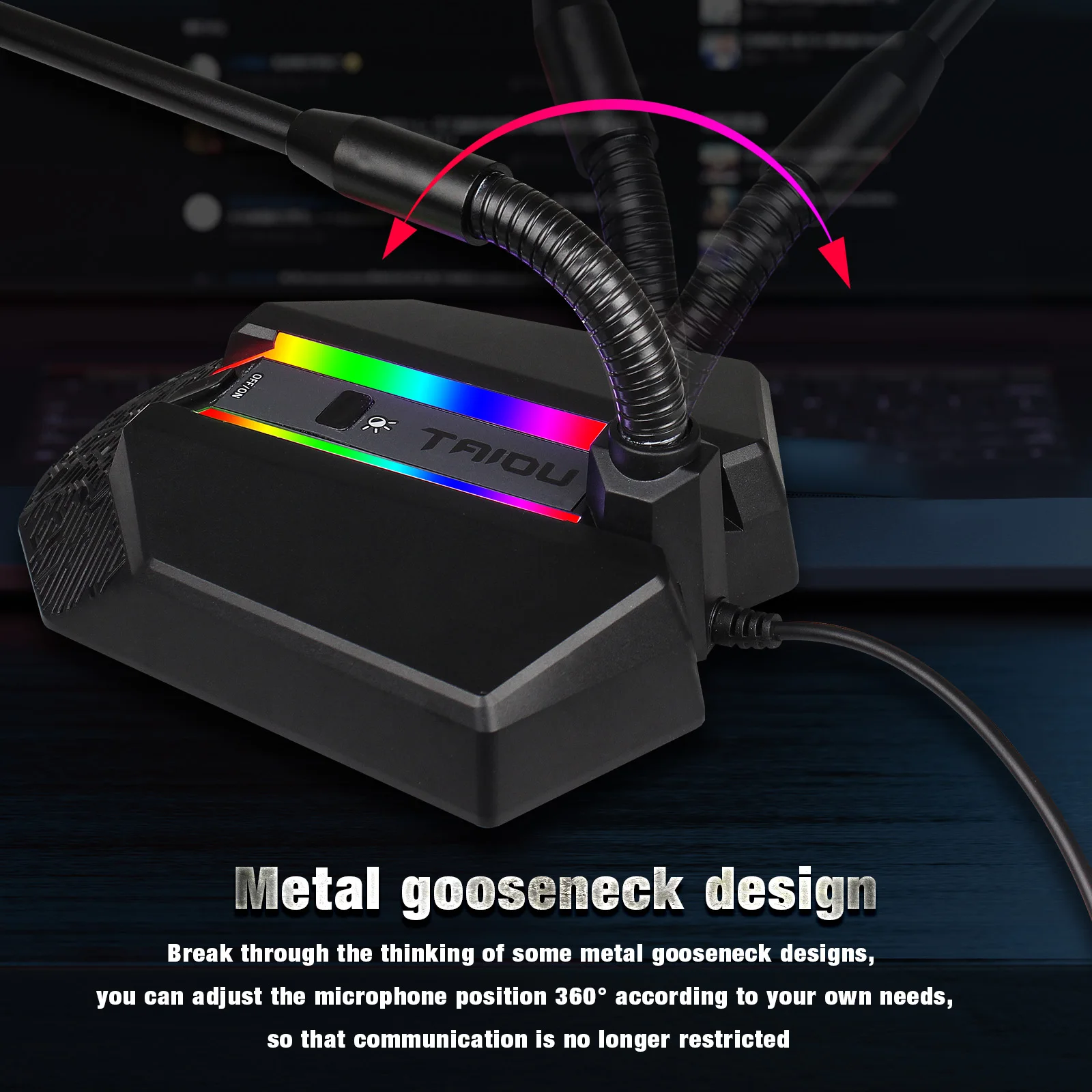 USB микрофон для компьютера 360 ° всенаправленный с RGB подсветкой подключи и работай