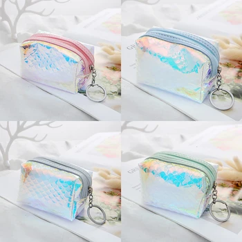 

Laser Bag Small Transparent Coin Purse PVC Wallet Zipper Card Coin Storage Bag Women Fashion Zipper Shiny Small Cute Coin Bags