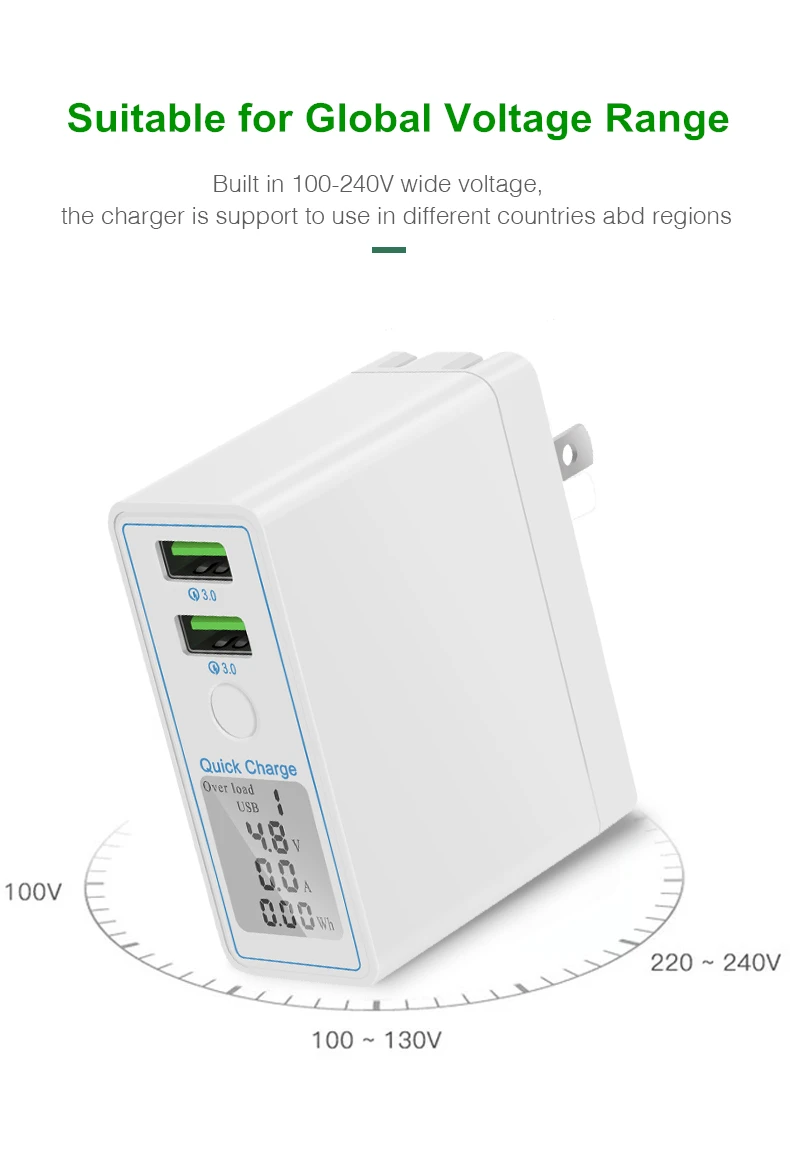 Amstar Quick Charge 3,0 Dual USB зарядное устройство 36 Вт Светодиодный дисплей QC3.0 дорожное настенное зарядное устройство для iPhone samsung huawei Xiaomi Быстрая зарядка