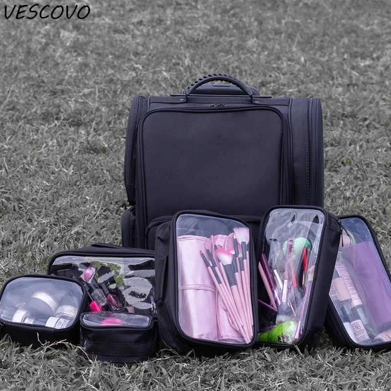 VESCOVOMultifunctional косметический чехол на колесиках для женщин, профессиональная косметичка на колесиках