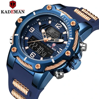 

KADEMAN New Men's Sports Watch Rubber Strap LED Dual Display Quartz Wristwatch Fashion Military Waterproof Watch for Men K9055G