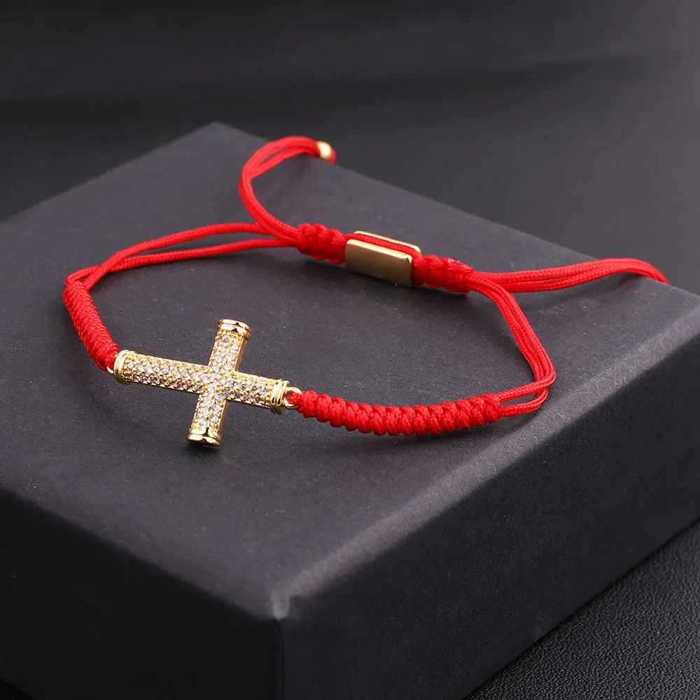 Jaravvi High Quality CZ Micro Pave Cross Handmade Red Cord Macrame Friendship Bracelet Men Women Jewelry Gift - Image 5