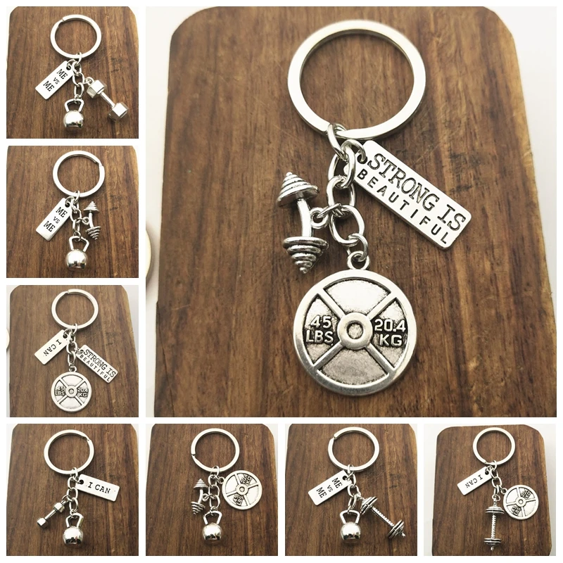 Keyring Keychain Barbell Charm-Weight Car-Key-Rings Gifts Fitness Crossfit Sports Strength