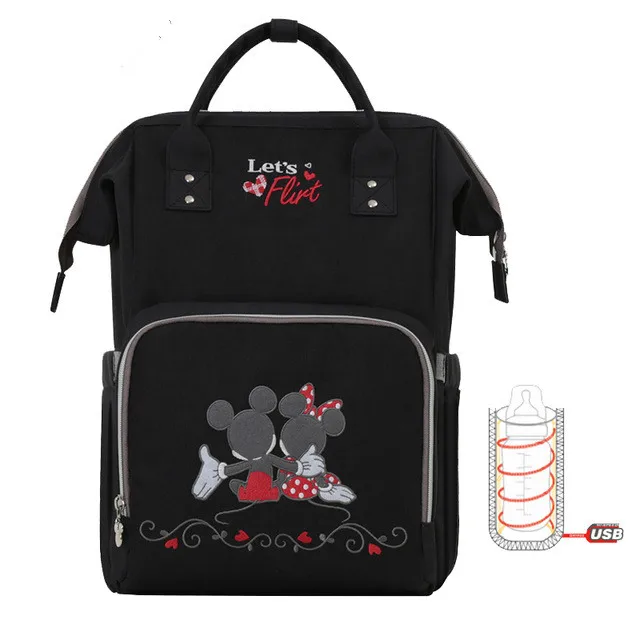 Сумка для подгузников disney, рюкзак для мам, Детская сумка для мам, сумка для подгузников для ухода за ребенком, дорожная коляска с USB подогревом,, 1 крючок - Цвет: With Hook