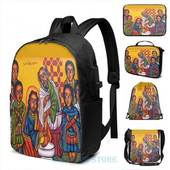 

Print men women Tops tee Ethiopian Orthodox Christian Icon Christ Washing Feet USB Charge Backpack School bags Travel laptop bag