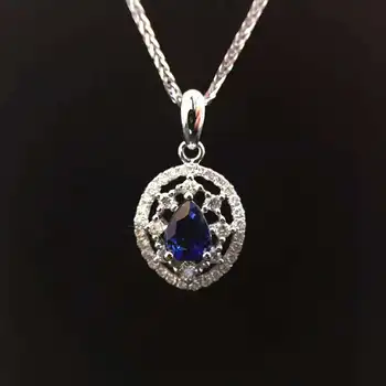 

0.602ct+0.285ct 18K White Gold Natural Sapphire and Pendant Necklace Diamond inlaid 2016 Factory Direct New Arrival Fine Jewelry