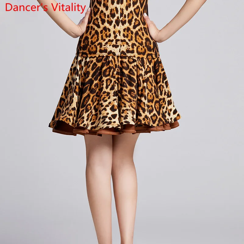 Modern Dance Wear Leopard Dots Short Pleated Skirt National Standard Waltz Jazz Dancing Practice Training 2 Colors Clothes