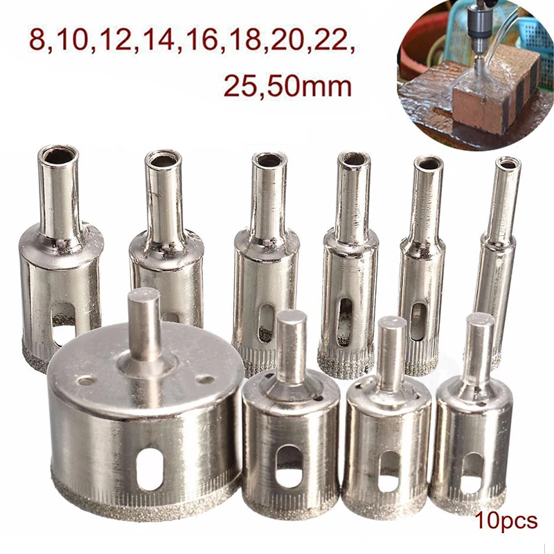 DWZ 10pcs 8-50mm Diamond Coated Hole Saw Drill Bit Set for Tile Ceramic Marble Glass