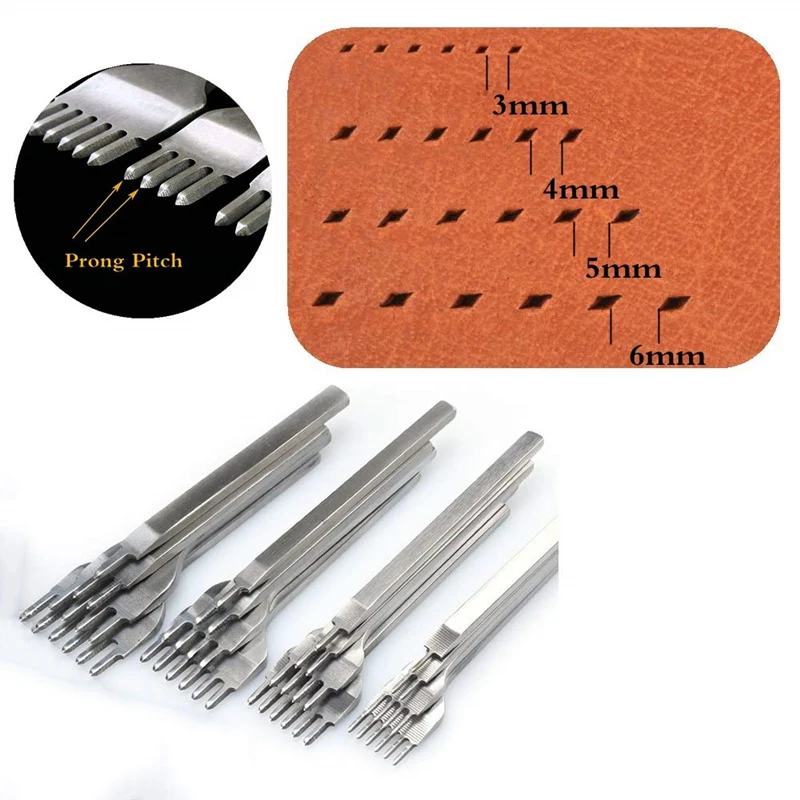 

4Pcs/set Leather Craft Tools Hole Punches Lacing Stitching Hand-stitched White Steel Linger Hiratsuka Prong Punch Punching Kits