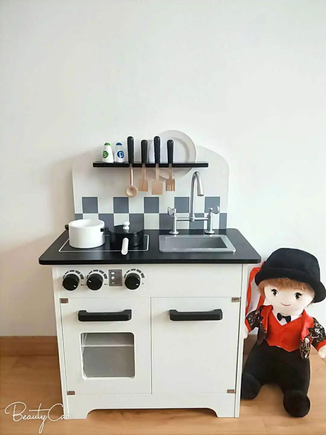 

Children Wooden European Style Play House Oversized Kitchen Stove Model Burn Cook Toy Kindergarten Shopping Mall Top Grade