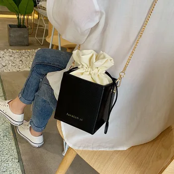 

Fashion Drawstring Bucket Bag Women Purses Bags Small Female PU Handbag Box Shape Shoulder Messenger Bags For Women's Sac A Main